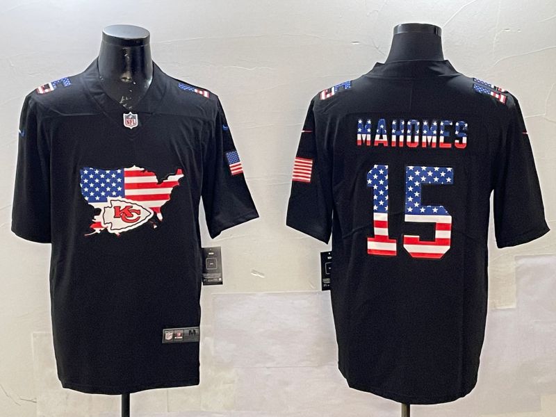 Men Kansas City Chiefs 15 Mahomes Black national flag 2025 Nike Vapor Limited NFL Jersey style 1